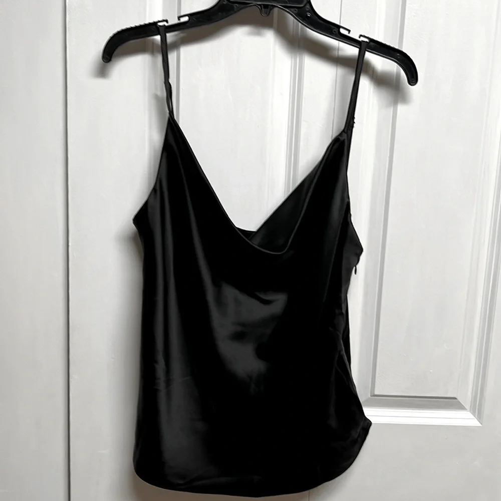 Fashion Nova Black Scoop V Neck Spaghetti Strap Satin Top Size L